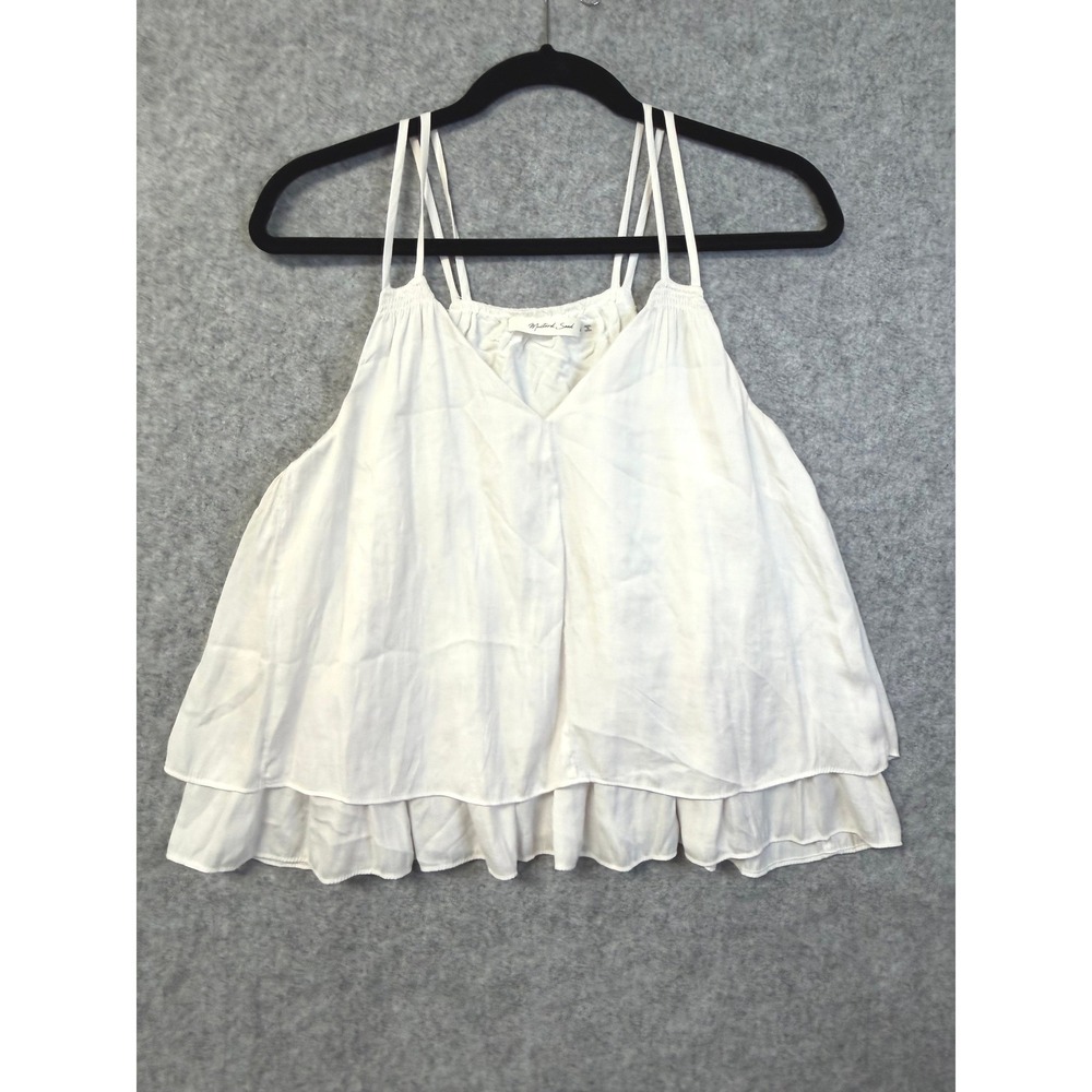 Mustard Seed Womens White Tiered Ruffle Cami Strappy Tank Top S14912 Small